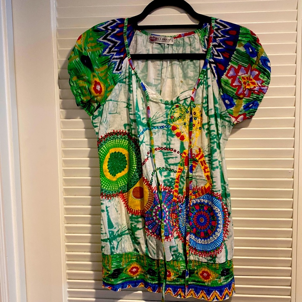 Flora Paris hand beaded darling and flattering top with beautiful design!